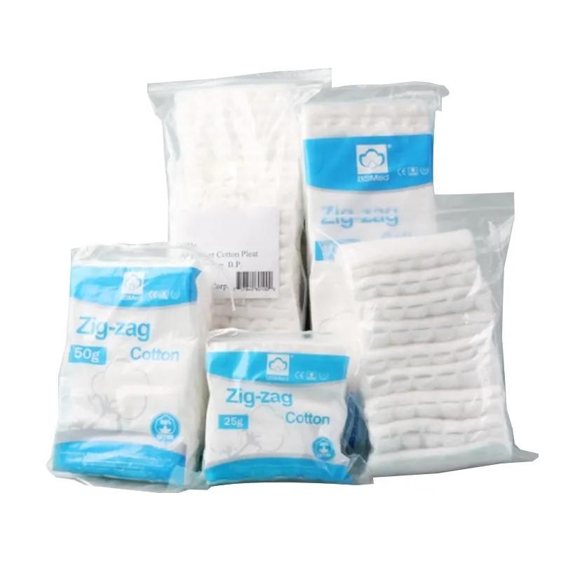 China Medical Grade Sterile Absorbent Wool Zig Zag Cotton Wound Hemostasis Zig Zag Cotton Manufacturer
